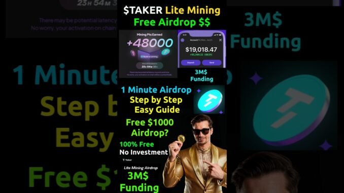 Taker Protocol Airdrop Guide. Free $1000 Potential $TAKER Lite Mining #shorts #airdrop #crypto