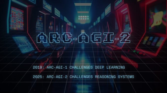 ARC Prize launches its toughest AI benchmark yet: ARC-AGI-2 ARC-AGI-2 written digitally illustrating the launch of the tough AI benchmark evaluating AGI capabilities launched by ARC Prize alongside their 2025 competition.