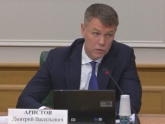 Dmitry Aristov, the head of the Russian Federal Bailiff Service, speaking at the Federation Council.