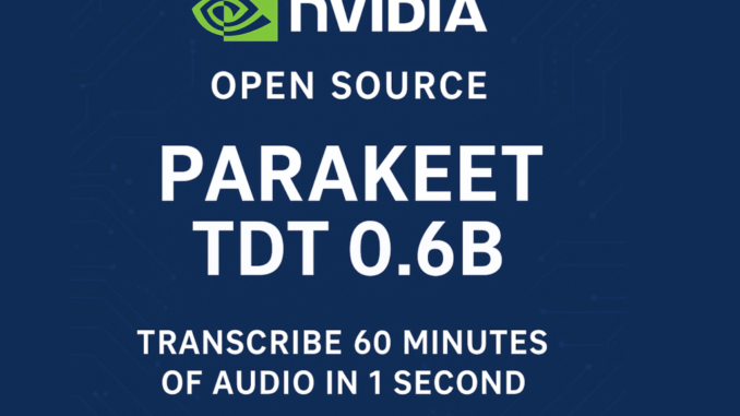 NVIDIA Open Sources Parakeet TDT 0.6B: Achieving a New Standard NVIDIA Open Sources Parakeet TDT 0.6B: Achieving a New Standard for Automatic Speech Recognition ASR and Transcribes an Hour of Audio in One Second