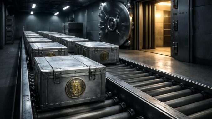 Bitcoin storage crates moving into a vault as Strategy shoulders most of a slowing $100 billion corporate Bitcoin bet