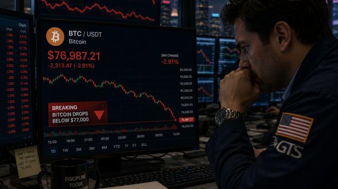 Bitcoin drops below $77k