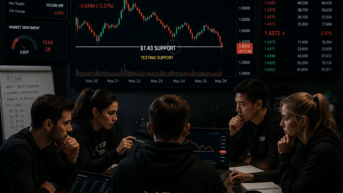 Traders observing as XRP declines towards $1.43