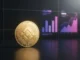 BNB coin with rising volume charts in purple-magenta gradient representing blockchain DEX dominance