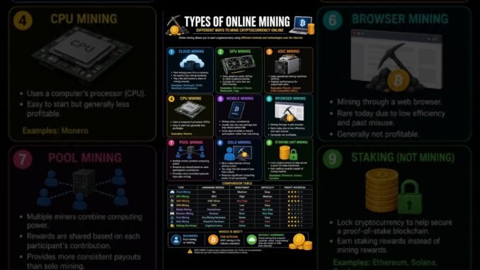 Types of Online Mining Explained Crypto Mining Guide for Beginners 💰⛏️ #OnlineMining #CryptoMining