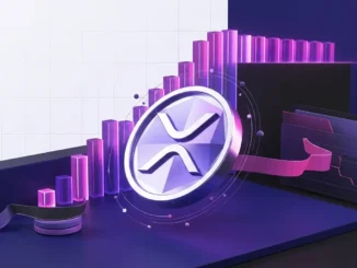 Abstract XRP token rising through a crypto market grid with magenta momentum and institutional trading signals