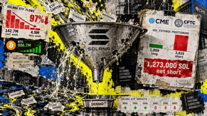 Solana ETF inflows fall 97% as CME net shorts shrink